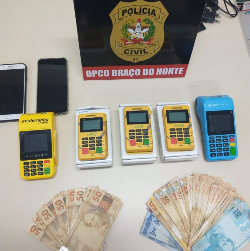 Dois homens foram presos por aplicarem golpe do cart&atilde;o clonado em Bra&ccedil;o do Norte – Foto: Divulga&ccedil;&atilde;o/Pol&iacute;cia Civil/ND