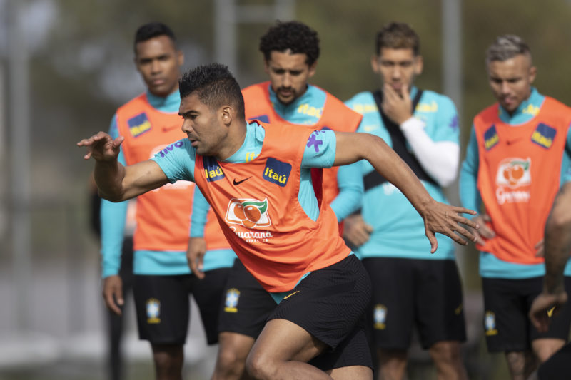 Casemiro durante treino da Seleção. Jogador deu declaração forte após a vitória contra o Equador – Foto: Lucas Figueiredo/CBF