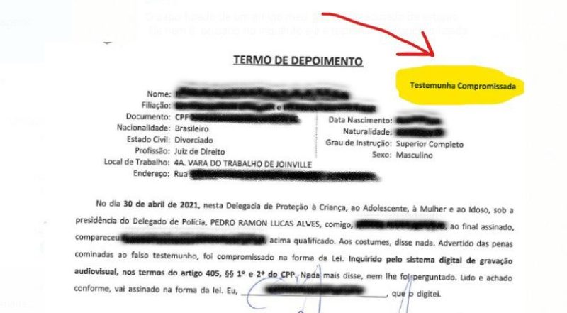 Documento coloca o juiz como testemunha do caso, e não como suspeito – Foto: Divulgação/ND