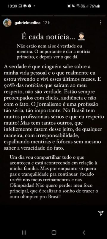 Gabriel Medina desabafou nas redes sobre tretas na fam&iacute;lia – Foto: Reprodu&ccedil;&atilde;o Instagram/ND