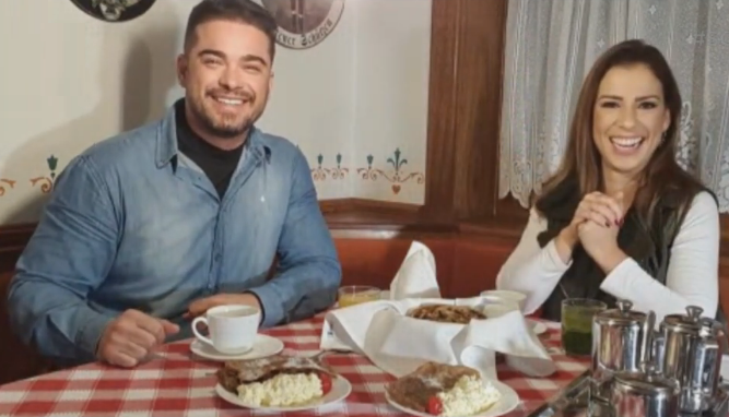 Marta Gomes e Sidney Sampaio contam detalhes do Destino SC Inverno – Foto: Reprodução/NDTV RecordTV