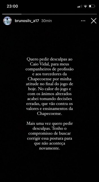 Atacante Bruno Silva pede desculpas pelas cenas de agress&otilde;es. – Foto: instagram/reprodu&ccedil;&atilde;o/nd