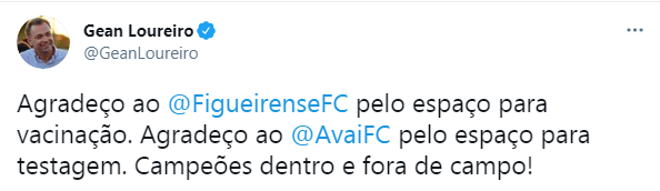 Prefeito Gean Loureiro agradece os clubes da Capital – Foto: Reprodução/Twitter