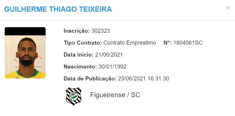 Registro de Guilherme Teixeira no BID da CBF