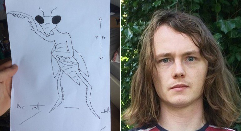 Paul Froggatt, 26, afirma ter encontra um E.T. de 2,13 m de altura e aparência de louva-a-deus – Foto: Paul Froggatt/Reprodução/R7