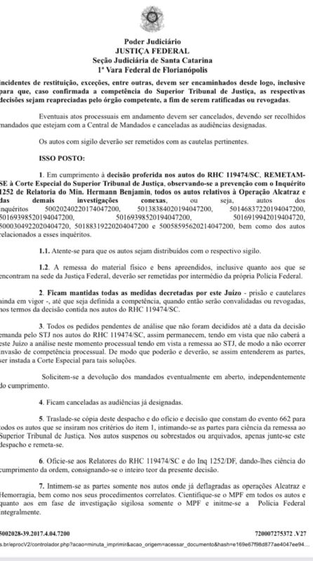 Alcatraz sobe para o STJ – Foto: Justiça Federl