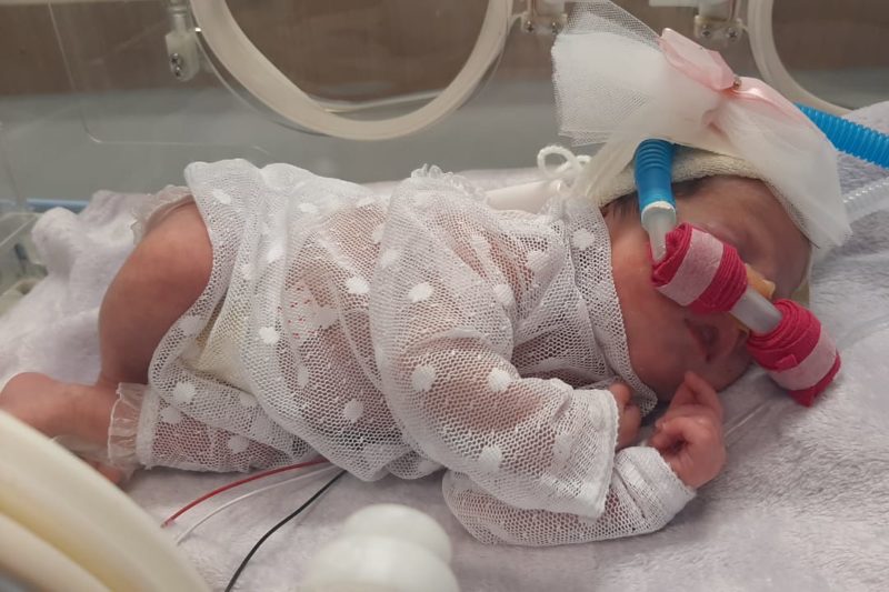 Mãe que deu à luz em UTI Covid chora ao conhecer filha um mês depois – Foto: Divulgação/HRAV