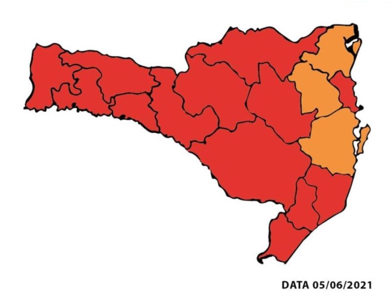 Nova atualização do mapa de risco mostra 13 das 16 regiões de SC em nível gravíssimo – Foto: Divulgação/SES SC