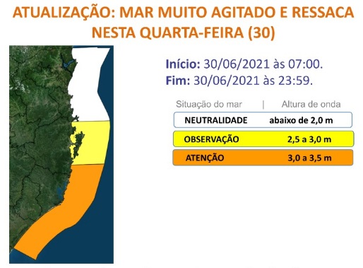 Mapa mostra regiões que terão mar muito agitado &#8211; Foto: Defesa Civil de SC/Divulgação/ND
