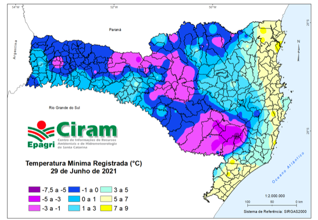 SC tem recorde de baixas temperaturas neesta terça-feira (29) &#8211; Foto: Epagri/Ciram/Divulgação/ND