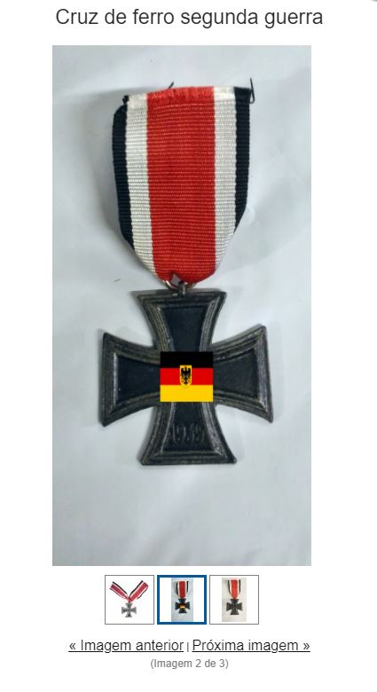 Alguns artigos mais destacados que fazem alusão ao nazismo não paarecem mais na busca da loja, mas itens mais “discretos”, como uma réplica da cruz de ferro, podem ser encontrados – Foto: Reprodução/ND
