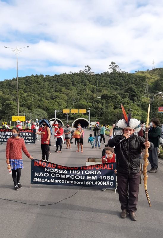 Ind&iacute;genas protestam contra MarcoTemporal – Foto: Luis Ferreira Rodrigues/Coletiva Bem Viver