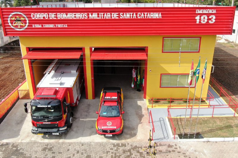 Nova estrutura do Corpo de Bombeiros da cidade de Coronel Freitas foi inaugurada na &uacute;ltima quinta-feira (17) – Foto: Corpo de Bombeiros/Divulga&ccedil;&atilde;o/ND