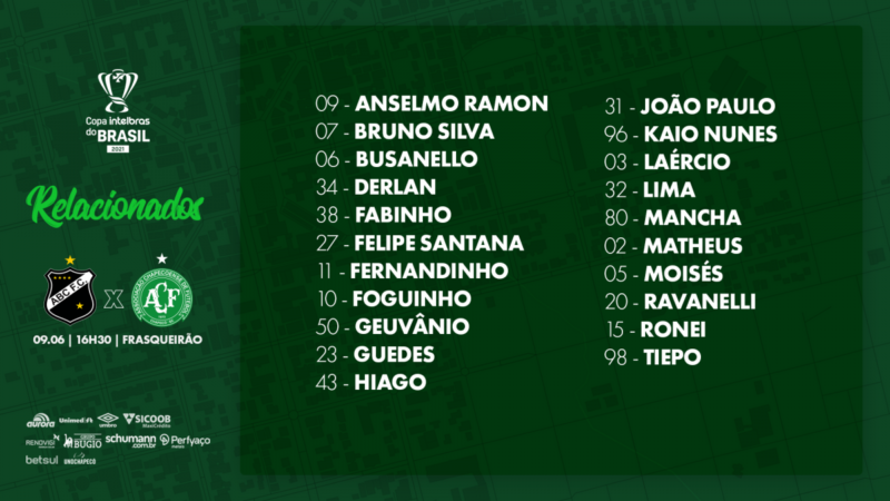 Relacionados para o jogo conta o ABC pela Copa do Brasil – Foto: Chapecoense