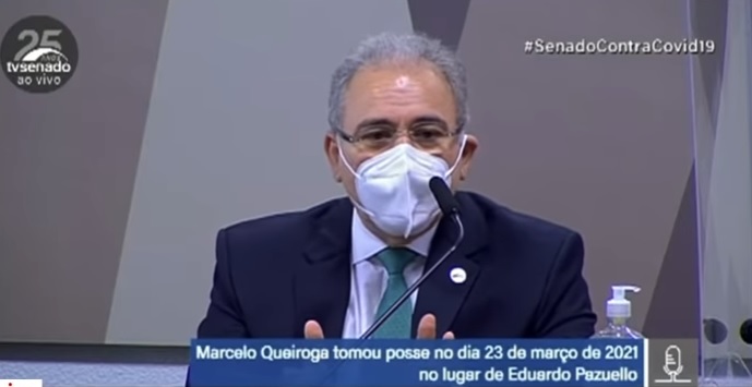 Ele deve ser questionado pelos senadores sobre o motivo de desistir da nomeação da médica Luana Araújo como secretária extraordinária na pasta, a posição oficial do ministério sobre a cloroquina como tratamento precoce contra a covid e os repetidos episódios de aglomeração causadas pelo presidente Jair Bolsonaro (sem partido) – Foto: Reprodução/ Youtube