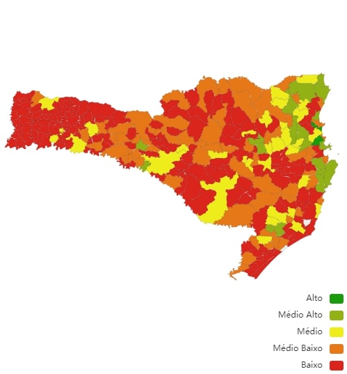 Mapa do IDMS Ambiental de Santa Catarina – Foto: Reprodução/CNM