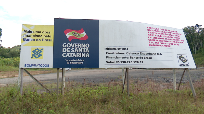 Obras da SC-108 / prolongamento da Via Expressa em Blumenau, paradas após quase quatro anos, devems er retomadas em junho – Foto: Reprodução/NDTV
