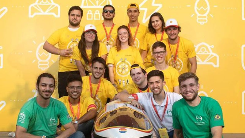 Equipe da E3 UFSC em evento pr&eacute; pandemia, tamb&eacute;m realizado pela Shell – Foto: Equipe E3 UFSC/Reprodu&ccedil;&atilde;o/ND