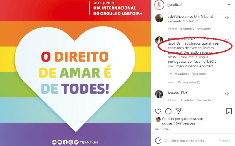 Internautas questionaram homenagem do TJ com ofensa a língua portuguesa &#8211; Foto: tjsc/instagram