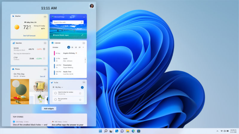Versão 11 do Windows apresenta um novo feed personalizado alimentado por inteligência artificial – Foto: Reprodução/Microsoft