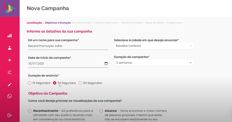 Informe os detalhes para criar nova campanha – Foto: Divulgação/Cimtia Ads