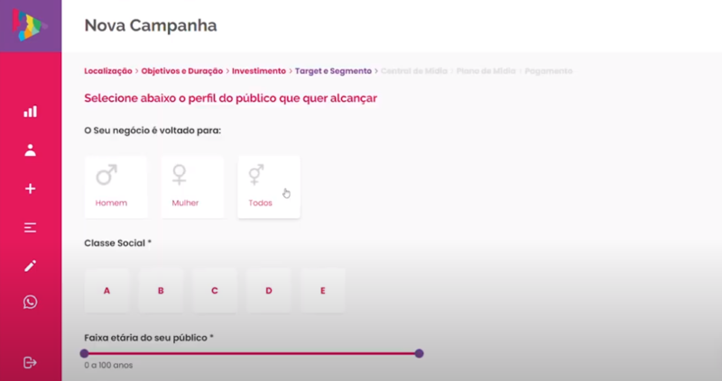 Selecione o perfil do público que você quer alcançar – Foto: Divulgação/Cimtia Ads