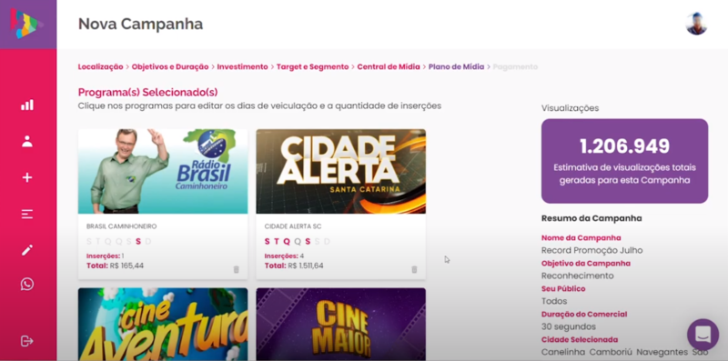 Confira o plano de mídia realizado pela plataforma – Foto: Divulgação/Cimtia Ads