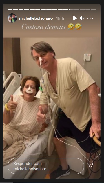 Michelle Bolsonaro publicou nesta quinta-feira (15) uma foto do presidente no hospital onde está internado – Foto: Instagram/Divulgação/ND