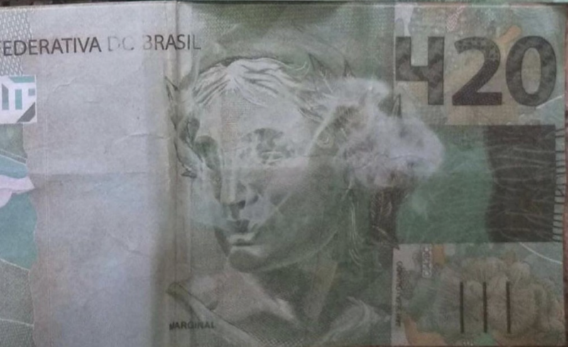 A cédula tem estampa com bicho-preguiça e pé de maconha – Foto: Reprodução Polícia Militar