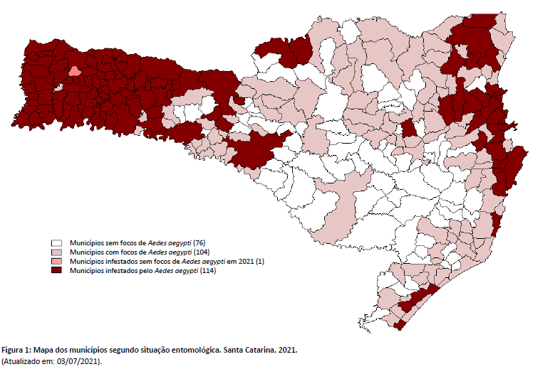 Mapa mostra locais mais infestados pelo Aedes aegypti – Foto: Dive/SC/Divulga&ccedil;&atilde;o/ND