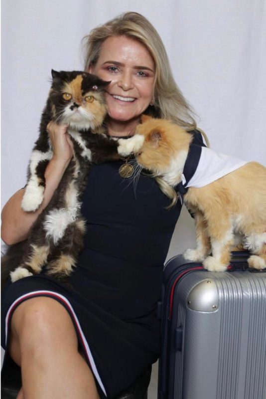 Aurea Pirmann com dois dos seis gatos: &#8220;a gente mima muito eles&#8221; &#8211; Foto: Arquivo pessoal/Divulgação ND