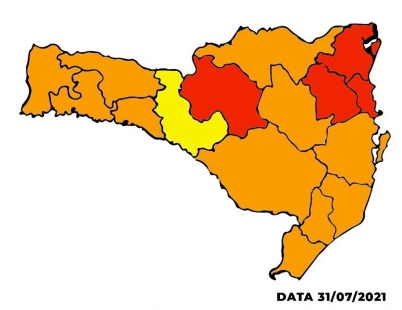 Mapa de risco 31.07.2021 – Foto: Reprodu&ccedil;&atilde;o/SES SC