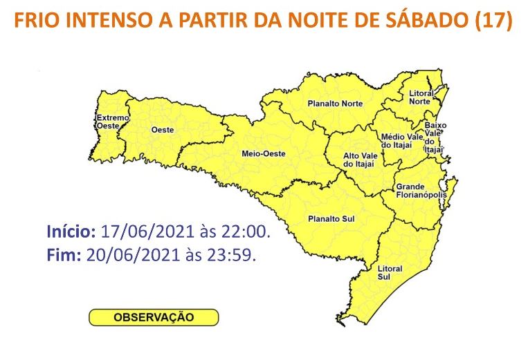 Defesa Civil alerta para frio intenso nos próximos dias em todas as regiões &#8211; Foto: Arte/Defesa Civil/Divulgação/ND