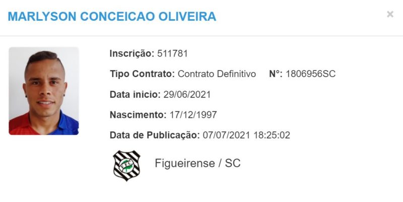 Registro de Marlyson no BID da CBF