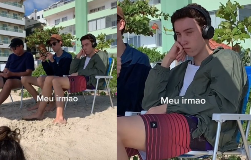 Irm&atilde; filmou os dois na praia, com roupas de inverno e cara de t&eacute;dio; v&iacute;deo viralizou . – Foto: montagem/ND