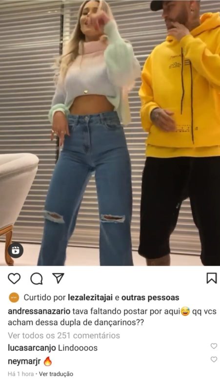 Depois de dançar com modelo, Neymar deixou um comentário “quente” na publicação da moça – Foto: Reprodução Instagram/ND