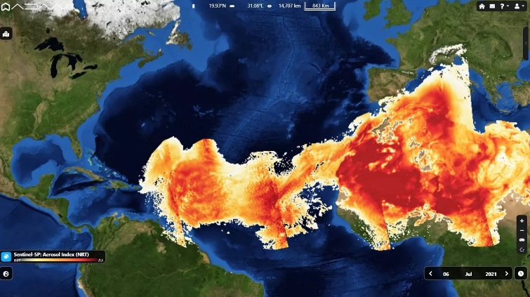 Nuvem de poeira do Saara avan&ccedil;a pelo Atl&acirc;ntico Norte – Foto: Metsul/Adam Plataform/Reprodu&ccedil;&atilde;o/ND
