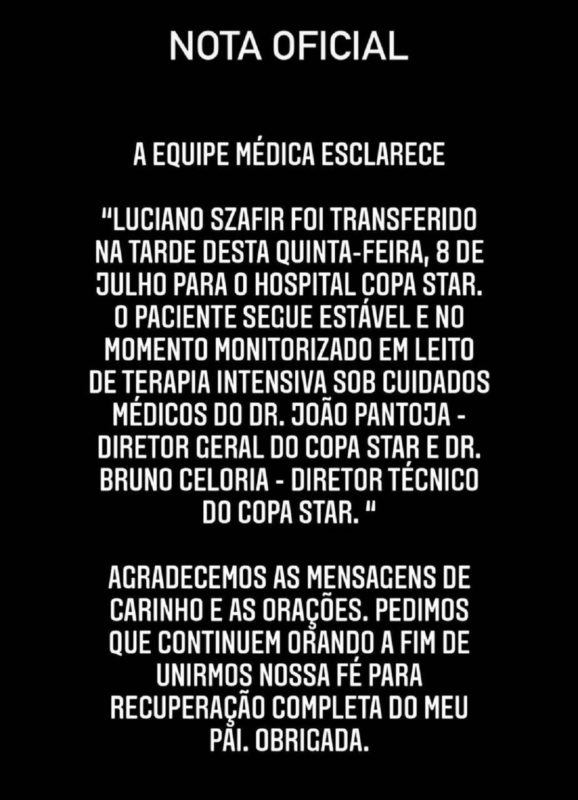 Sasha postou um stories atualizando a situação de saúde do pai – Foto: Reprodução/ Instagram