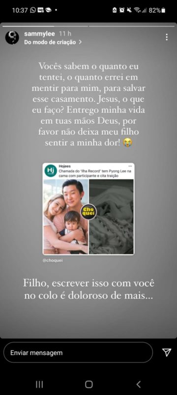 Sammy Lee repostou publicação que destaca traição do marido, Pyong Lee – Foto: Reprodução Instagram/ND