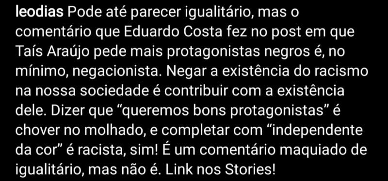 Manifestação de Leo Dias em seu Instagram – Foto: Reprodução/ND