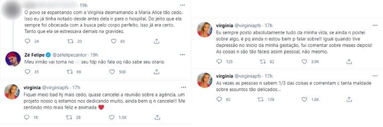 Z&eacute; Felipe e Virginia Fonseca desabafaram nas redes sociais – Foto: Reprodu&ccedil;&atilde;o redes sociais