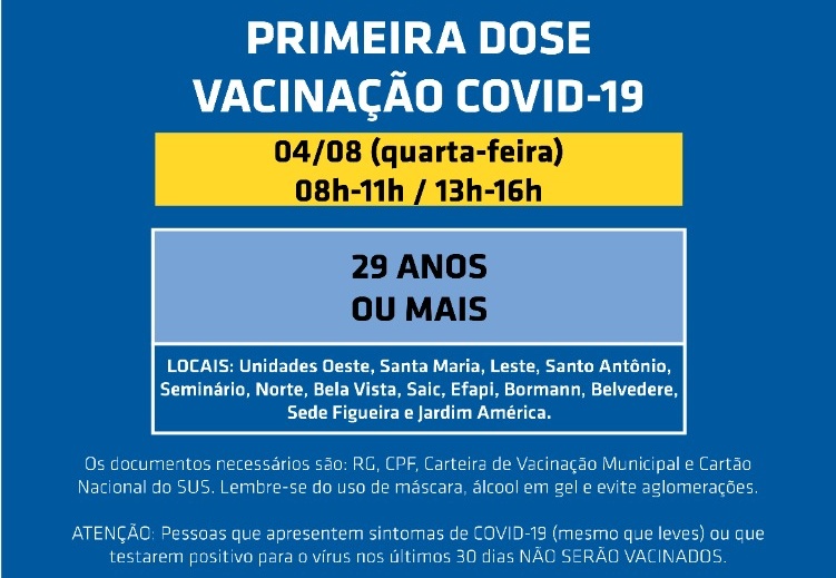 Vacinação amplia para 29 anos em Chapecó – Foto: Prefeitura de Chapecó/ND