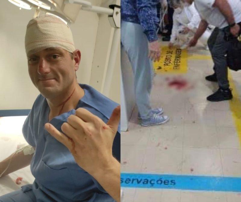 Marcelo tentou ajudar a conter o paciente e acabou ferido na cabe&ccedil;a – Foto: Arquivo pessoal/Reprodu&ccedil;&atilde;o/ND
