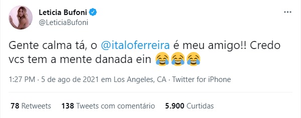 Letícia Bufoni joga panos quentes em insinuações sobre possível affair com Ítalo Ferreira – Foto: Reprodução/Twitter