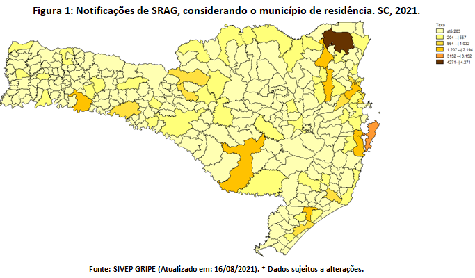 Casos de SRAG por cidade em Sc – Foto: Dive/Reprodução