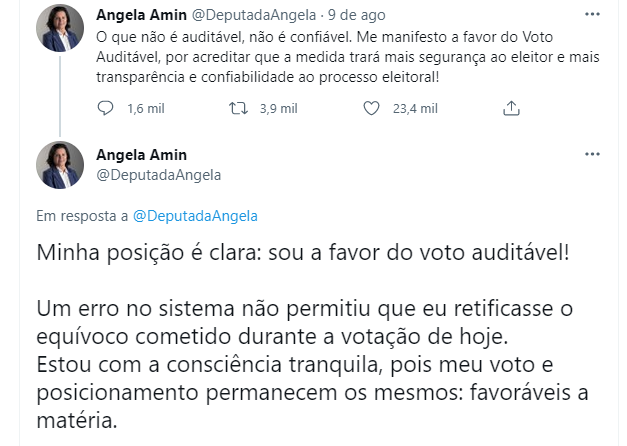Deputada Angela Amin se manifestou na internet após o episódio – Foto: Reprodução/ND