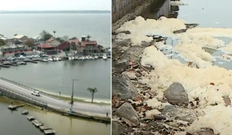 Espuma na Lagoa da Concei&ccedil;&atilde;o preocupa moradores em Florian&oacute;polis – Foto: Reprodu&ccedil;&atilde;o/NDTV RecordTV