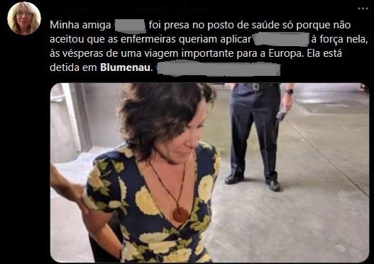 Not&iacute;cia falsa mostra pris&atilde;o realizada nos EUA como se fosse em Blumenau – Foto: Reprodu&ccedil;&atilde;o/Twitter