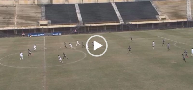 Natan faz um golaço em partida contra o Santos no Campeonato Brasileiro de Aspirantes – Foto: Eleven Sports/Reprodução/ND