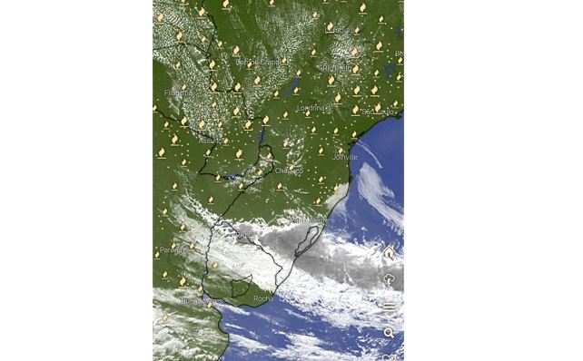 Mapa de satélite mostra pontos de focos de incêndio no Sul do Brasil
